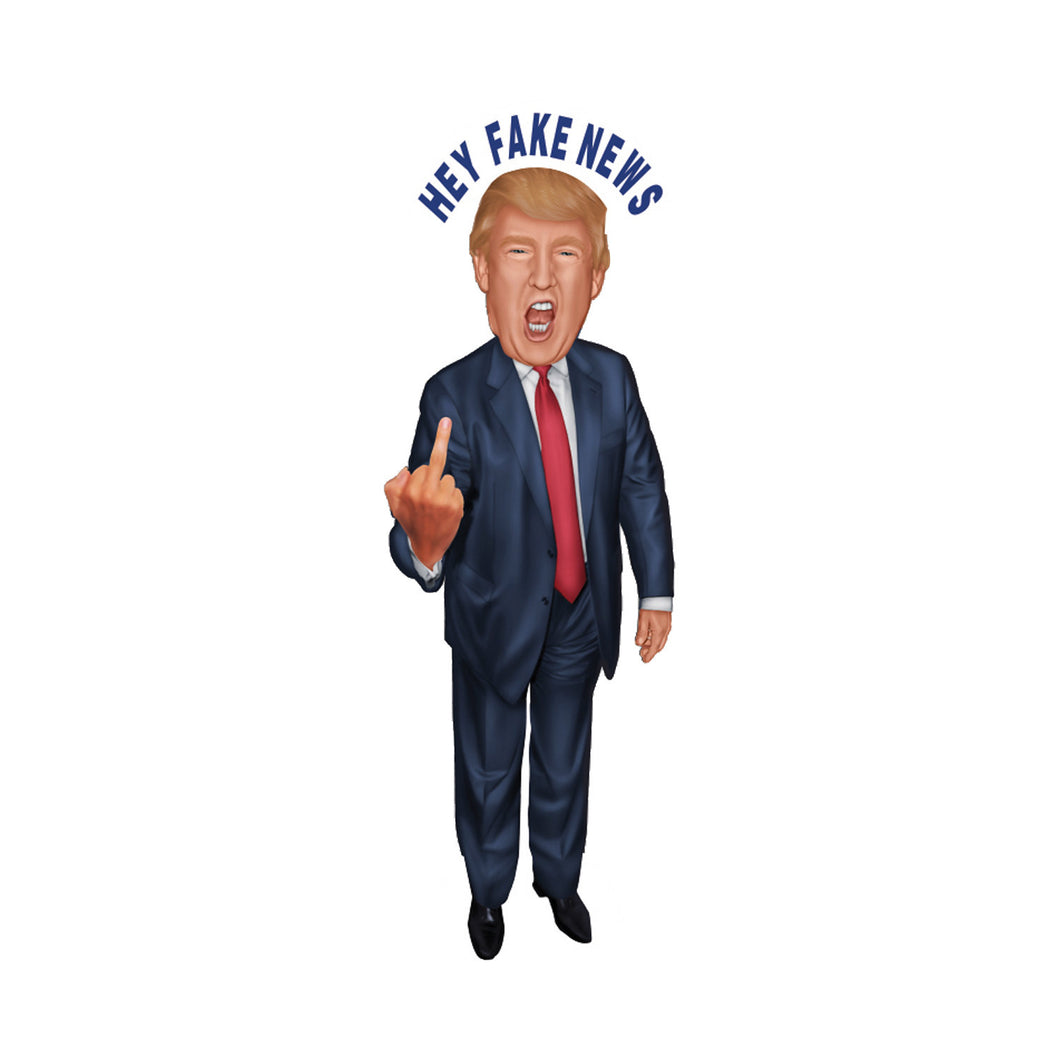 President Donald Trump Middle Finger Cartoon Carboard Stand Up, 6 feet (Hey Fake News)